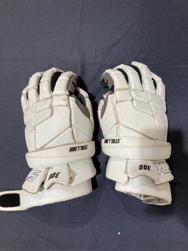 White Used STX Stallion 300 Lacrosse Gloves 13"