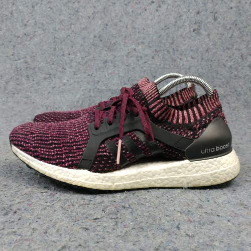 adidas Ultra Boost X Womens 9.5 Running Shoes Red Trainers Maroon Black Knit