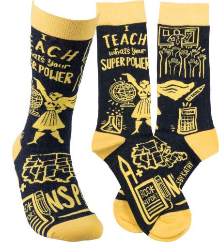 I Teach What's Your Super Power Socks - Adult Unisex Themed Socks