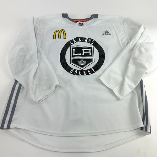 Used White LA KINGS Adidas MIC Practice Jersey | Size 56 | Meehan #90