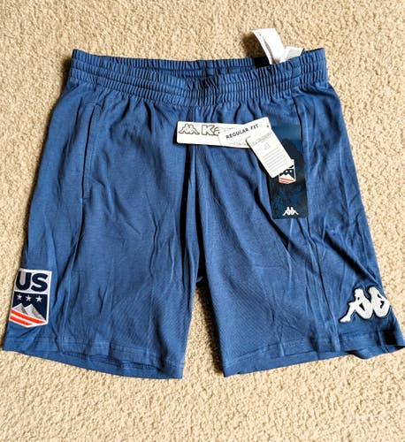 W's Kappa US Ski Team Shorts- Blue Fiord - NEW + Kappa USST Kombat Dream Top - LARGE - White Antique