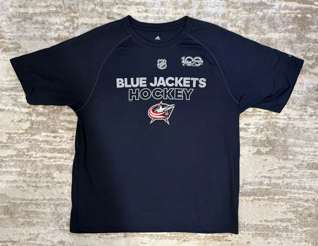 Columbus Blue Jackets Mens Large Navy NHL Athletic T-Shirt Adidas 100 Years