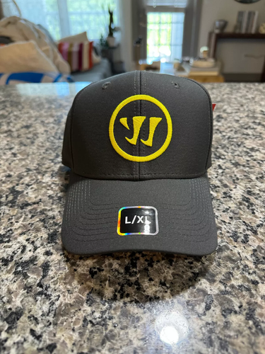 Warrior Hockey Cap - Flex Fitted with Embroidered Logo - Grey/Yellow - L/XL