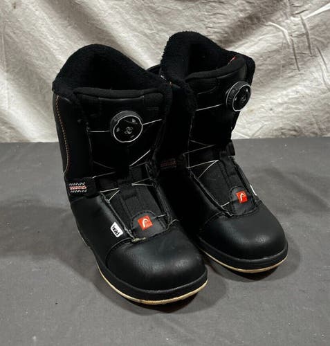 HEAD JR Boa Coiler Black Leather Kids Snowboard Boots US 2/3 EU 32/33.5 GREAT