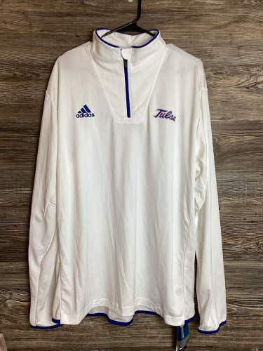 Adidas University Of Tulsa Long Sleeved Quarter Zip Pullover White XL