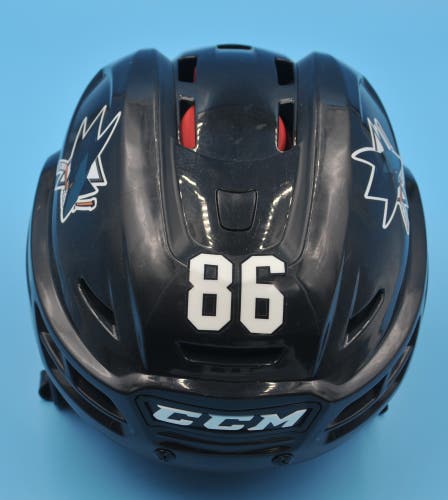 San Jose NHL Game-Used CCM Black #86 Joachim Blichfeld Helmet Pro Stock