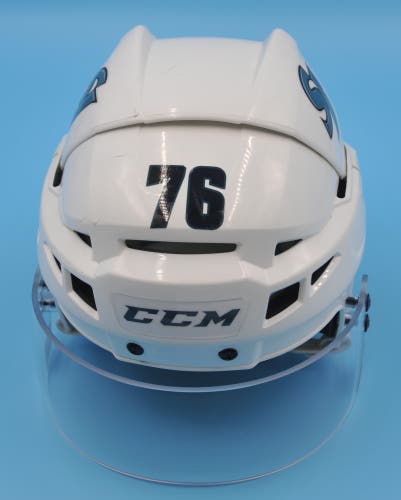 San Jose NHL Game-Used CCM White #76 Luke Johnson Helmet Pro Stock