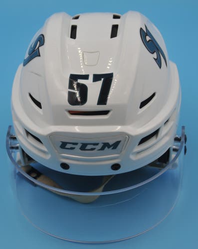 San Jose Cuda NHL Game-Used CCM Tacks #57 Adam Raska Helmet Pro Stock