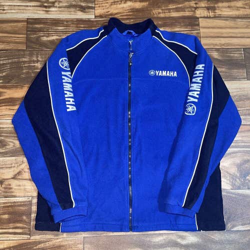 Vintage Yamaha Racing Motorcycle Men's Blue Fleece Jacket Full Zip Size XL