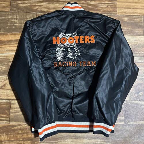 Vintage Hooters Racing Team Varsity Satin Jacket Mens Size Large Black RARE 90s