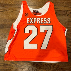 Used Express Lacrosse Large/Extra Large Men's Reversible White/Orange Warrior Jersey #27
