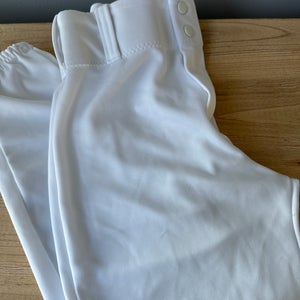 Alleson White Full Length Button Front Size Youth Large Baseball Pants