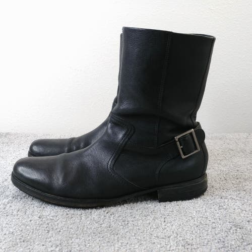 Cole Haan Mens 13 Boots Black Leather Side Zip Buckle Pull On Moto Boot
