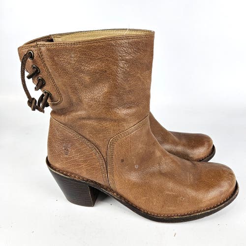Frye Carmen Rear Lace Bootie Women's Size: 8.5 B Tan Leather Ankle Boots 76330