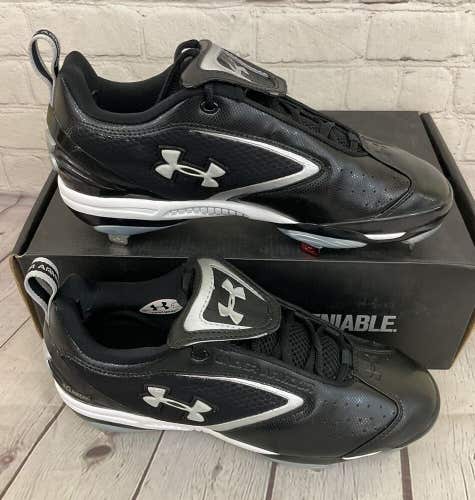Under Armour 1097002-001 Metal Bomber Low ST Mens Baseball Cleats Black Silver 8