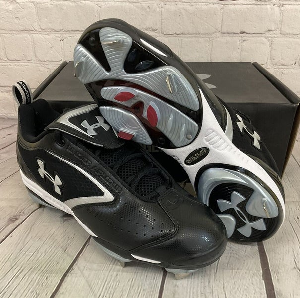 Under Armour 1097002-001 Metal Bomber Low ST Mens Baseball Cleats Black Silver 8