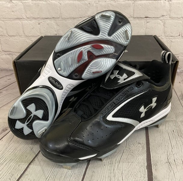 Under Armour 1097002-001 Metal Bomber Low ST Mens Baseball Cleats Black Silver 8