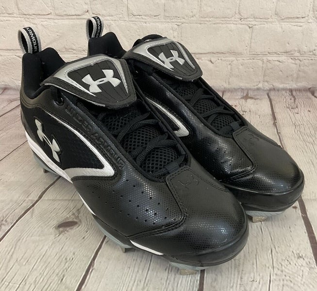 Under Armour 1097002-001 Metal Bomber Low ST Mens Baseball Cleats Black Silver 8
