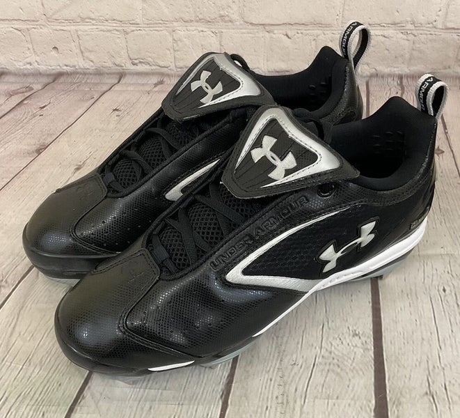 Under Armour 1097002-001 Metal Bomber Low ST Mens Baseball Cleats Black Silver 8