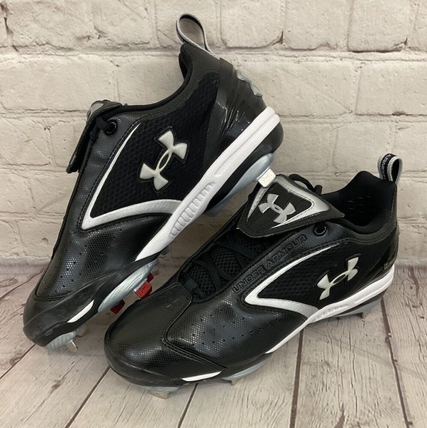 Under Armour 1097002-001 Metal Bomber Low ST Mens Baseball Cleats Black Silver 8