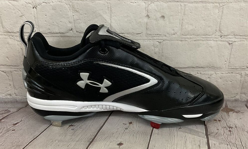 Under Armour 1097002-001 Metal Bomber Low ST Mens Baseball Cleats Black Silver 8