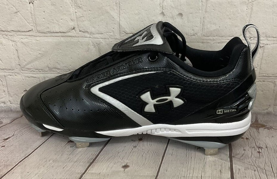Under Armour 1097002-001 Metal Bomber Low ST Mens Baseball Cleats Black Silver 8