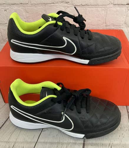Nike 631529 017 JR Tiempo Genio Leather TF Kid's Soccer Shoes Black White US 1Y