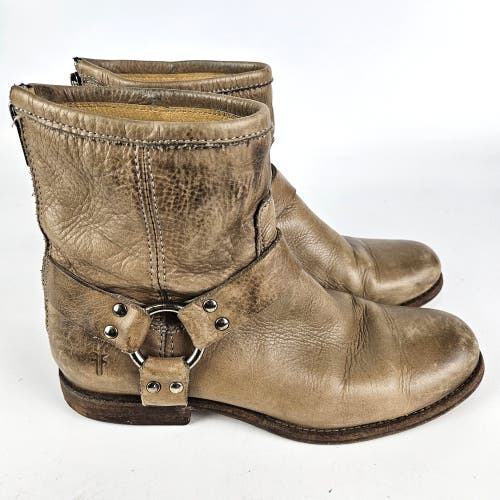 Frye Phillip Harness Boots Women's Size 8 B Brown Leather Zip Moto Biker 76870