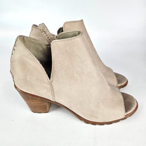 Sorel Nadia Peep Toe Ankle Booties Beige Leather Women's Shoe Size: 7.5