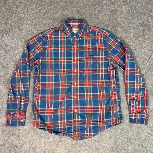 J Crew Mens Shirt Large Blue Red Button Casual Organic Cotton Plaid Classic Top