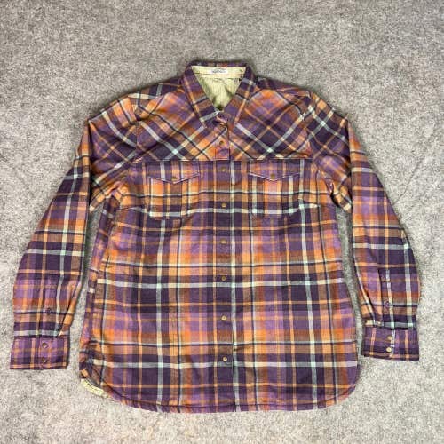 Toad Co Womens Shirt Large Purple Orange Flannel Shacket Snap Plaid Cabin Top