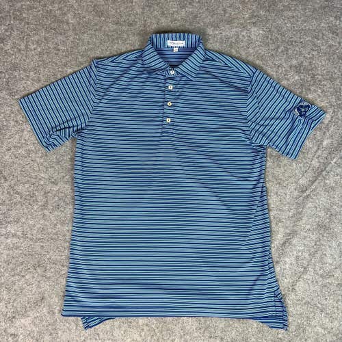 Peter Millar Mens Polo Shirt Medium Blue Striped Summer Comfort Golf Stretch Top
