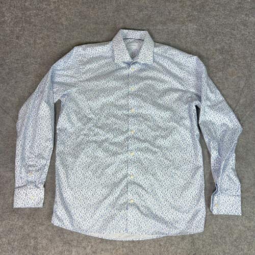 Eton Mens Shirt 17 43 White Blue Button Floral Dress Contemporary Formal Top