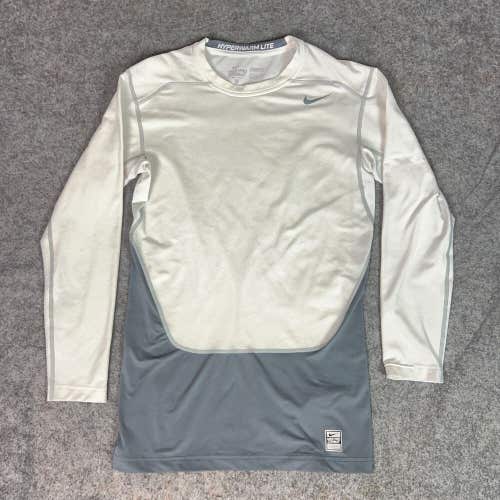 Nike Pro Mens Shirt Extra Large White Gray Combat Hyperwarm Dri Fit Compression