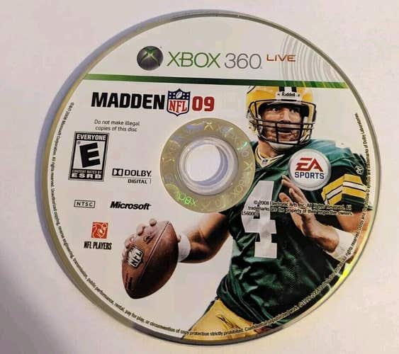 Madden NFL 09 (Xbox 360, 2008) Disc Only - Free Ship - Favre Video Game Packers