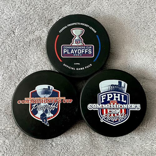 COMMISIONER’S CUP FPHL HOCKEY 2022-2024 PLAYOFF OFFICIAL GAME PUCK BUNDLE