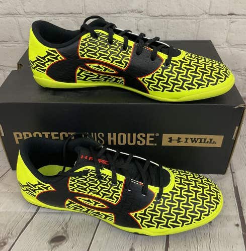 Under Armour CF Force 2.0 ID Men Indoor Soccer Shoe Yellow Red Black US Size 8.5