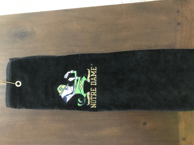 Notre Dame Golf Towel stitched with ND Leprechaun Logo