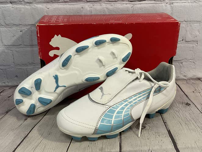 Puma V4 10 I FG Women’s Soccer Cleats White Puma Silver Blue Mist US Size 5.5