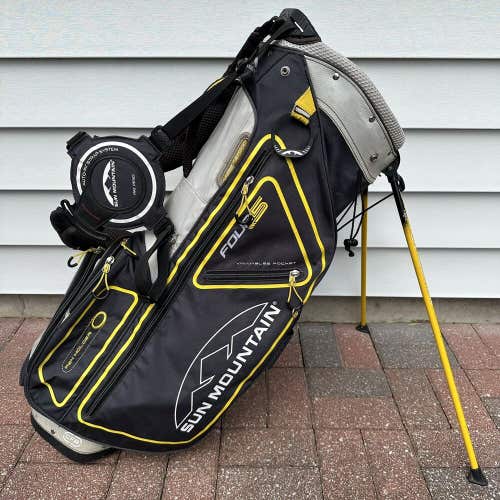 Sun Mountain Four 5 Golf Stand Cart Bag Dual Strap 14 Way Dividers Gray Yellow