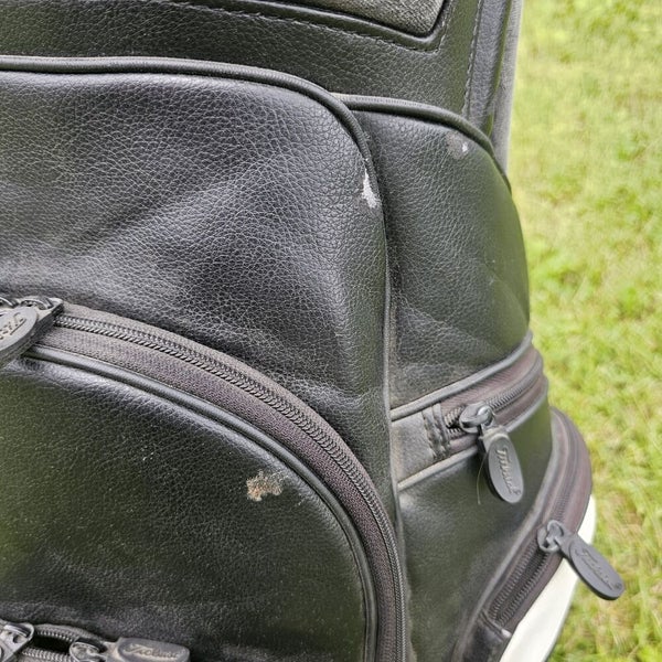 Titleist Tour Staff Golf Bag Black White Leather 6-way 9 Pockets W/ Rainhood
