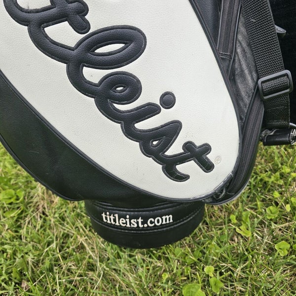 Titleist Tour Staff Golf Bag Black White Leather 6-way 9 Pockets W/ Rainhood