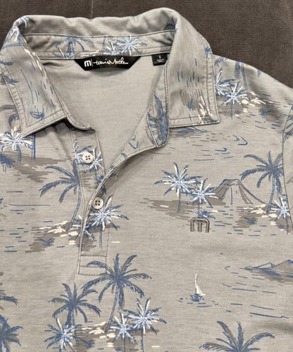 Gray Used Small Men's Travis Matthew Shirt/ Travis Matthew palm tree golf shirt