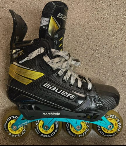 **BAUER SUPREME ULTRA SONIC SKATES w/ MARSBLADE R1 ROLLER HOCKEY CHASSIS -SIZE 7/FIT 3-**
