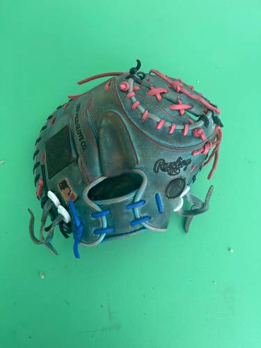 Blue Used Rawlings Heart of the Hide Right Hand Throw Catcher's Baseball Glove 34"