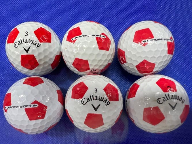 6 Callaway Red/ White Truvis Chrome Soft Near Mint AAAA Used Golf Balls