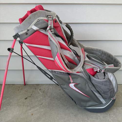 Nike Golf Stand Carry Bag 6 Way Dividers Pink Gray With Raincover