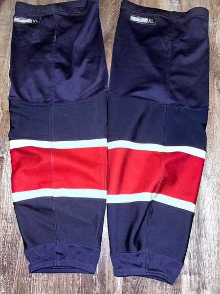 GAME WORN SIZE LARGE OHL SAGINAW SPIRIT  GAME WORN HOCKEY SOCKS