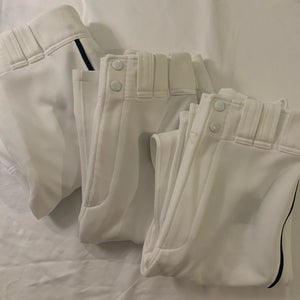 White New (Never Worn) XS Adult Men's Mizuno Game Pants with Navy Piping