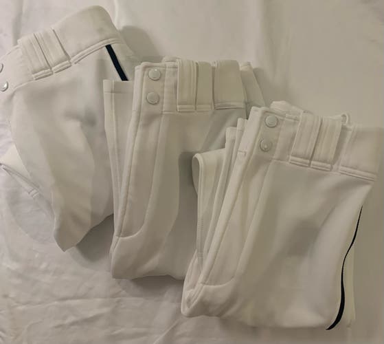 White New XS Adult Men's Mizuno Game Pants with Navy Piping